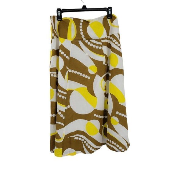 Vtg 80's Retro 70's Mod Geometric Print A-line Full Midi Skirt Brown Yellow Sz L - Picture 3 of 9